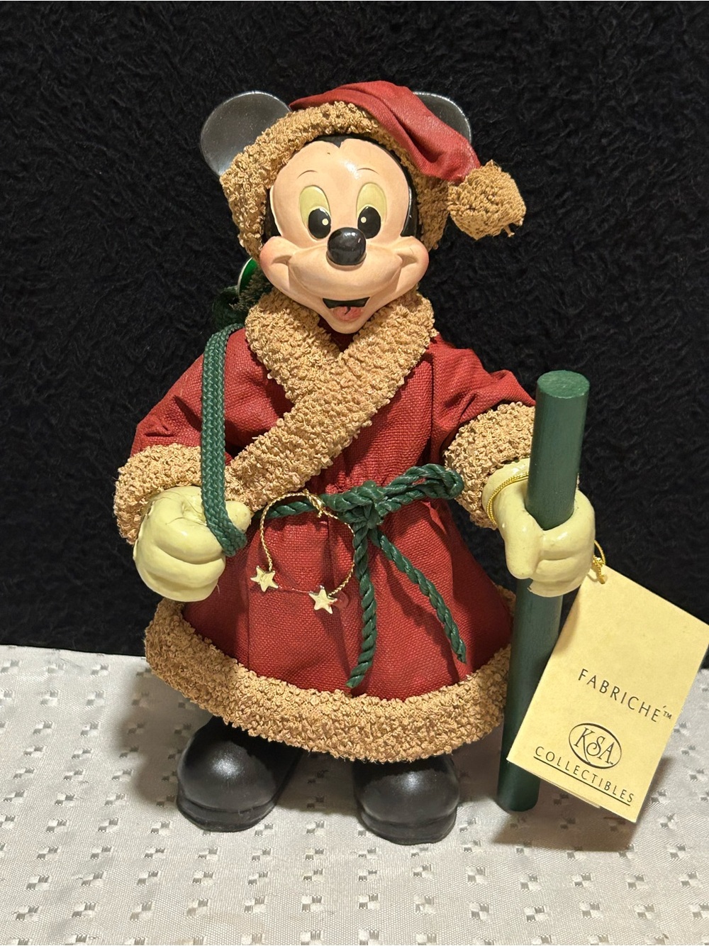 Walt Disney Co Mickey Mouse Santa 5.5" Fabric Mache Kurt Adler Ornament